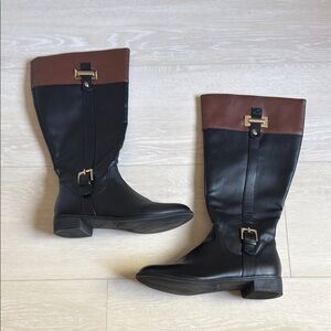 3/$10 Black Brown Leather Heeled Boots with Buckle